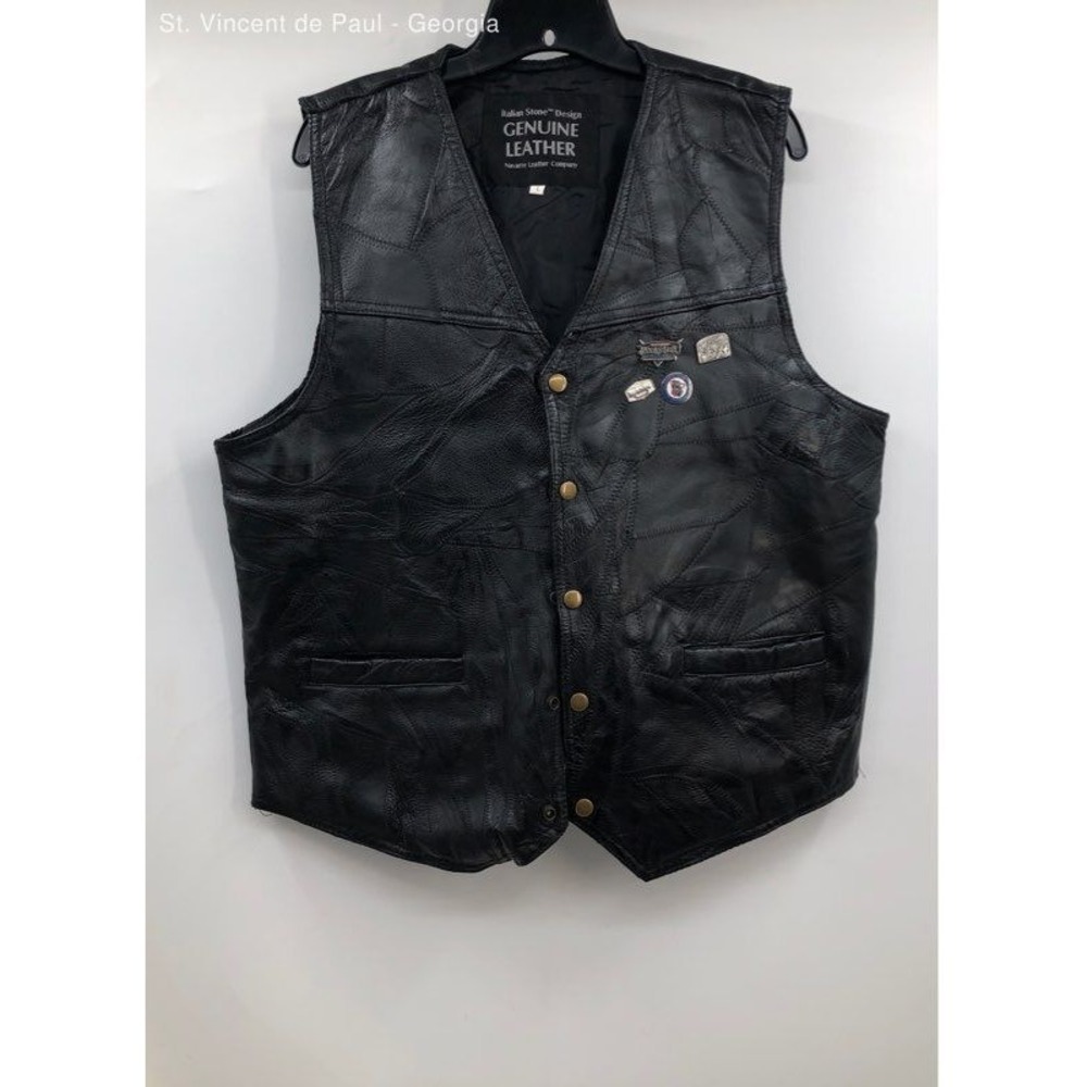 Men's Italian Stone Design Black Leather Motorcycle - Size Large